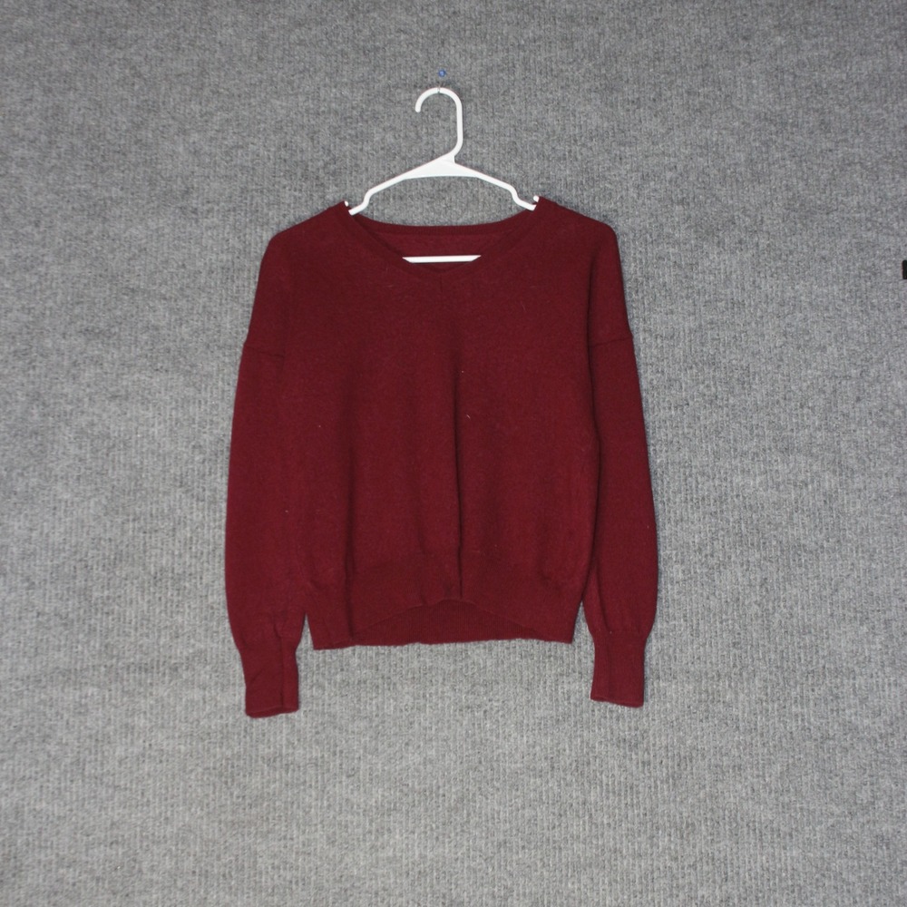 Unbranded Sweater Womens S Maroon Red Merino Wool Pullover Knit Long Sleeve